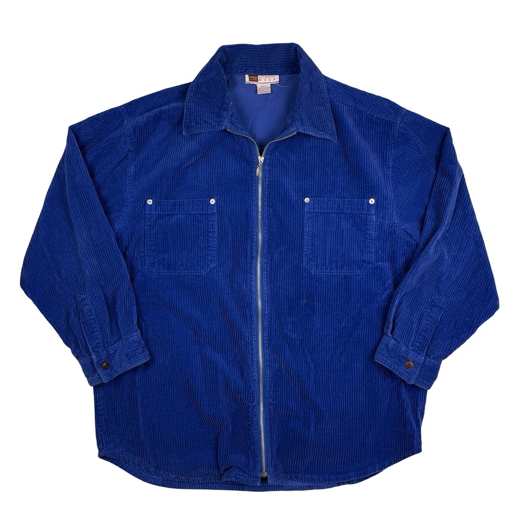 Vintage Faded Glory Fullzip Corduroy Shirt Jacket XL Blue Vtg